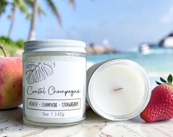 Coastal Champagne: Scented Wood Wick Candle | Beach Coastal Home Scents + Gifts