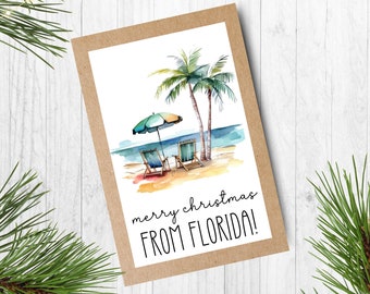 Personalized Beach Christmas Cards | a Unique Custom Set of Tropical Holiday Cards, Merry Chistmas Cards