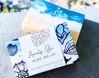 Amalfi Blu Bar Soap | Coastal Artisan Soap | Aloe Shea Butter Soap | Beach Inspired Soap | Marine & Melon Scent