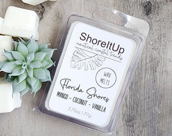 Florida Shores Wax Melts, Coconut Mango and Vanilla Fruit Beach Candle, Beach Wedding, Bridesmaid Gift, Hotel Swag Bag, Clearwater Trip