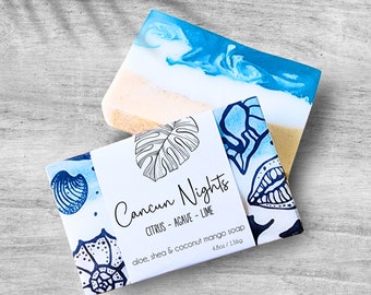 Cancun Soap Bar with Shea, Aloe,and Coconut Mango Oils - Bridesmaid Gift for Beach Destination Wedding Hotel Bag - Cruise Gifts