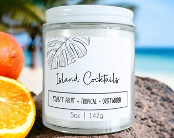 Island Cocktails Candle: Sweet Fruity Scent, Crackling Wood Wick