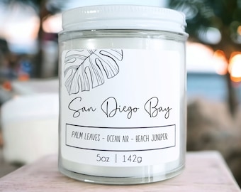 San Diego Bay Candle - California Beach Candle Gift for Bridesmaid - Bulk Mini Candles - Gift Set of Room Spray, Candle, and Wax Melts