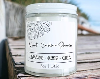 North Carolina Shores, oakmoss, citrus, cedar, teakwood, wooden wick candle. Beach Wedding Bridesmaid Gift, Wilmington