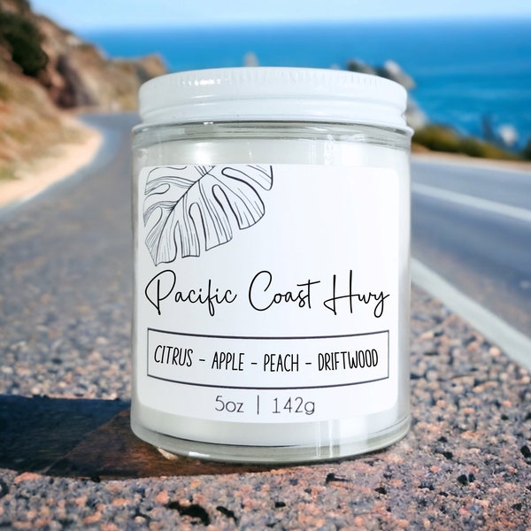 Pacific Coast Hwy, citrus, apple, violet, musk woodwick summer candle, Beach Candle, Home Decor Coastal Farmhouse, candle in jars