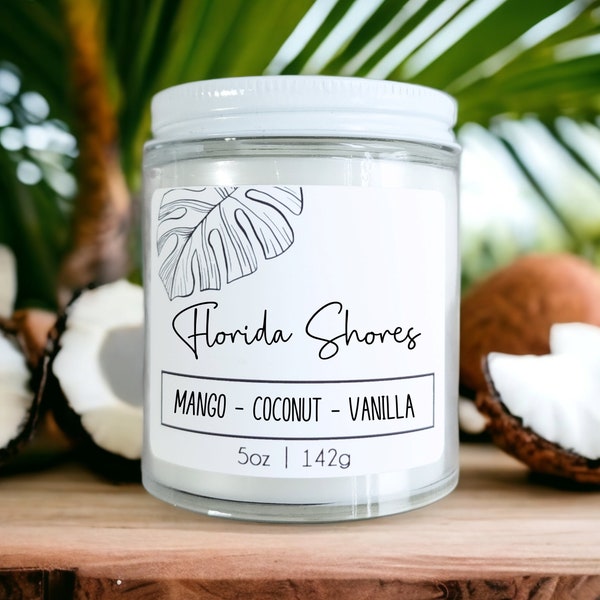 Florida Shores, Sweet Tropical Beach Wooden Wick Candle, Beach Wedding Bridesmaid Gift, Gifts for Her