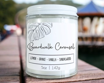 Boardwalk Carousel Wood Wick Beach Candle: Citrus Nostalgic Coastal Home Scents