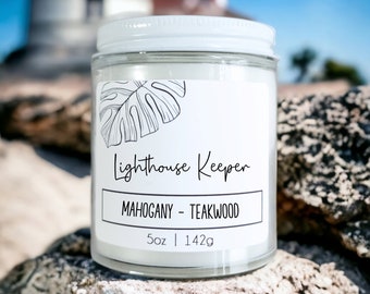 Lighthouse Keeper Wood Wick Candle: Coastal Home Fragrance - Mahogany Teakwood