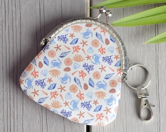 Tropical Print Kiss Clasp Coin Purse Keychain - Beach Lover Gift