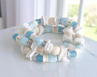 Sea Glass & Shell Bracelet: Nautical Beach Wedding Jewelry