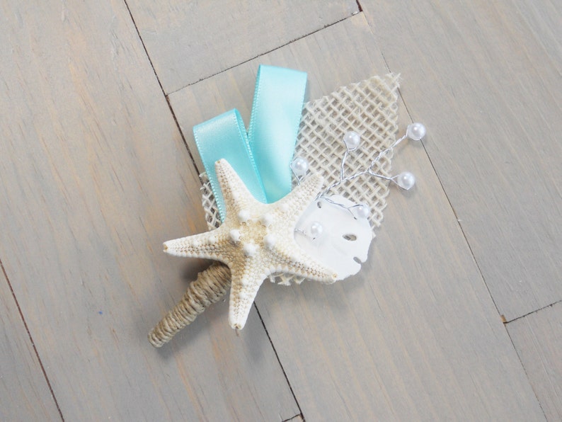 Aqua Beach Boutonniere Starfish Boutonniere Beach Wedding Etsy