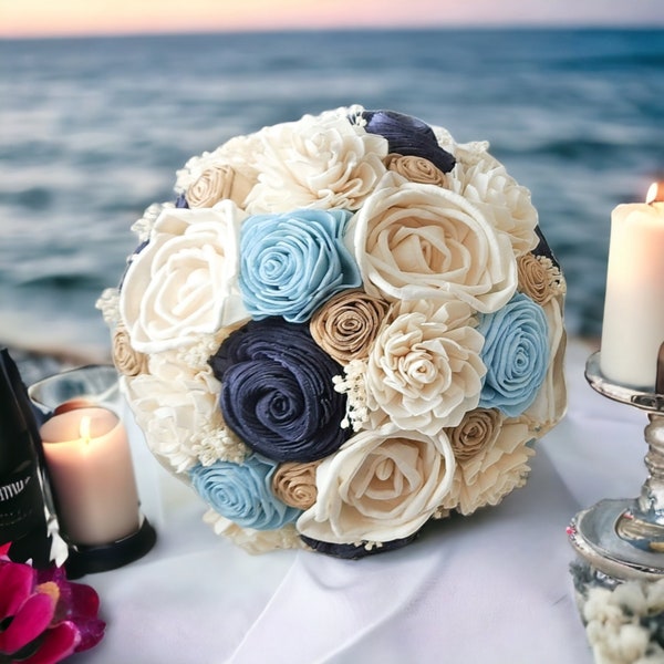 Beach Wedding Bouquet - Blue Destination Elopement Bridal Bouquet Sola Flowers - Bridesmaid Starfish Wedding Bouquets