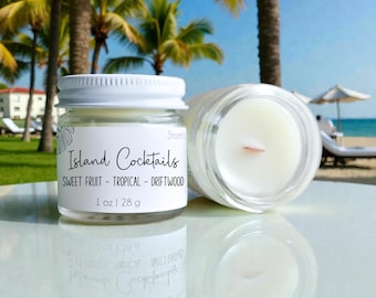 Island Cocktails Wood Wick Candles: Mini Candle Favors - Bulk Beach Wedding + Party Gifts