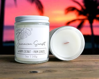 Jamaican Sunset Wood Wick Scented Candle in a Jar - Beach Home Scents