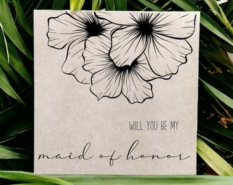 Will you Be my Bridesmaid Card, Hibiscus Flower Beach Bridesmaid Proposal Card, Tropical Wedding Maid of Honor Gift