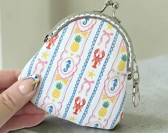 Coastal Coquette Coin Purse, Faux Leather Kiss-Lock Pouch, Nautical Lace Bag Charm