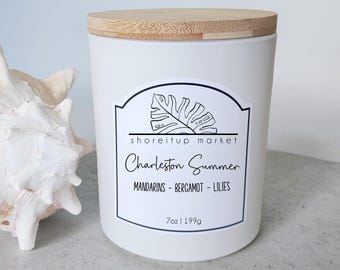 Charleston Summer Wood Wick Candle 7oz – Citrus Scented | Coastal Summer Candle Beach House Decor
