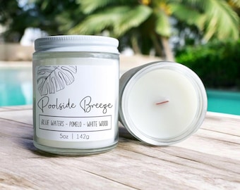 Poolside Breeze Candle: Soy Blend Wax with Crackling Wood Wick