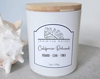 California Redwood Wood Wick Candle 7oz – Redwood Cedar Scent | Coastal Summer Candle Beach House Decor
