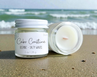Cabo Coastline Wood Wick Candle: Destination Wedding Gift | Bulk Mini Candles
