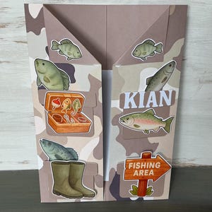 Large handmade personalised greeting card for Fishing fan