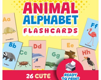 Animal Alphabet Flashcards for Kids | A-Z Printable Kids Learning (Digital Download)