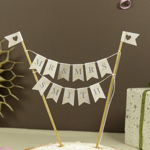 Personalised cake bunting Mr & Mrs New Married name cake topper