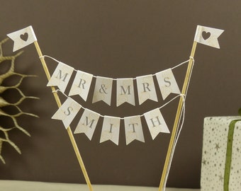 Personalised cake bunting Mr & Mrs New Married name cake topper