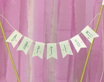Pink moon and stars Baptism cake bunting