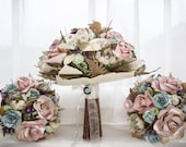 Vintage ephemera paper bridesmaids bouquet