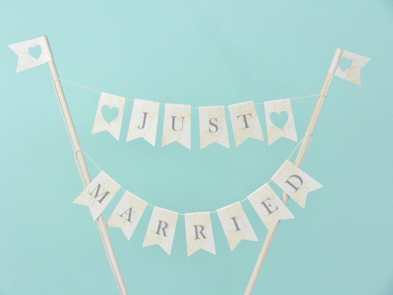 Just Married cake topper Wedding cake bunting image 4