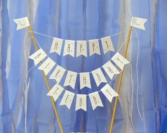 Personalised Moon & stars Name and Happy Birthday cake bunting Cake topper