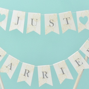 Just Married cake topper Wedding cake bunting image 1