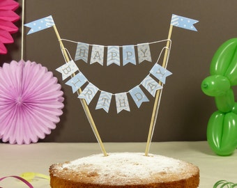 Baby blue Birthday cake bunting stars, stripes & polka dots Cake topper