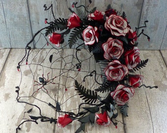 Dracula Book Page Rose Bridal Bouquet, Spider Web Decoration
