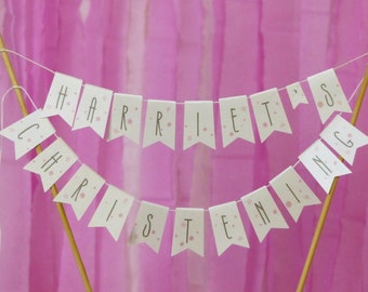 Personalised name pink moon and stars Christening cake bunting