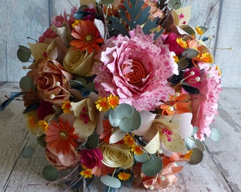 Summer sunset pink & orange paper flower bouquet