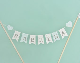 Personalised baby name Christening cake bunting stars, stripes & polka dot christening Cake topper