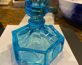 Fostoria Turquoise Glass Candlestick Vintage Gorgeous