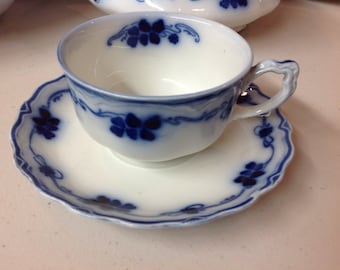 Flow Blue Clover Cup & Saucers Grindley England