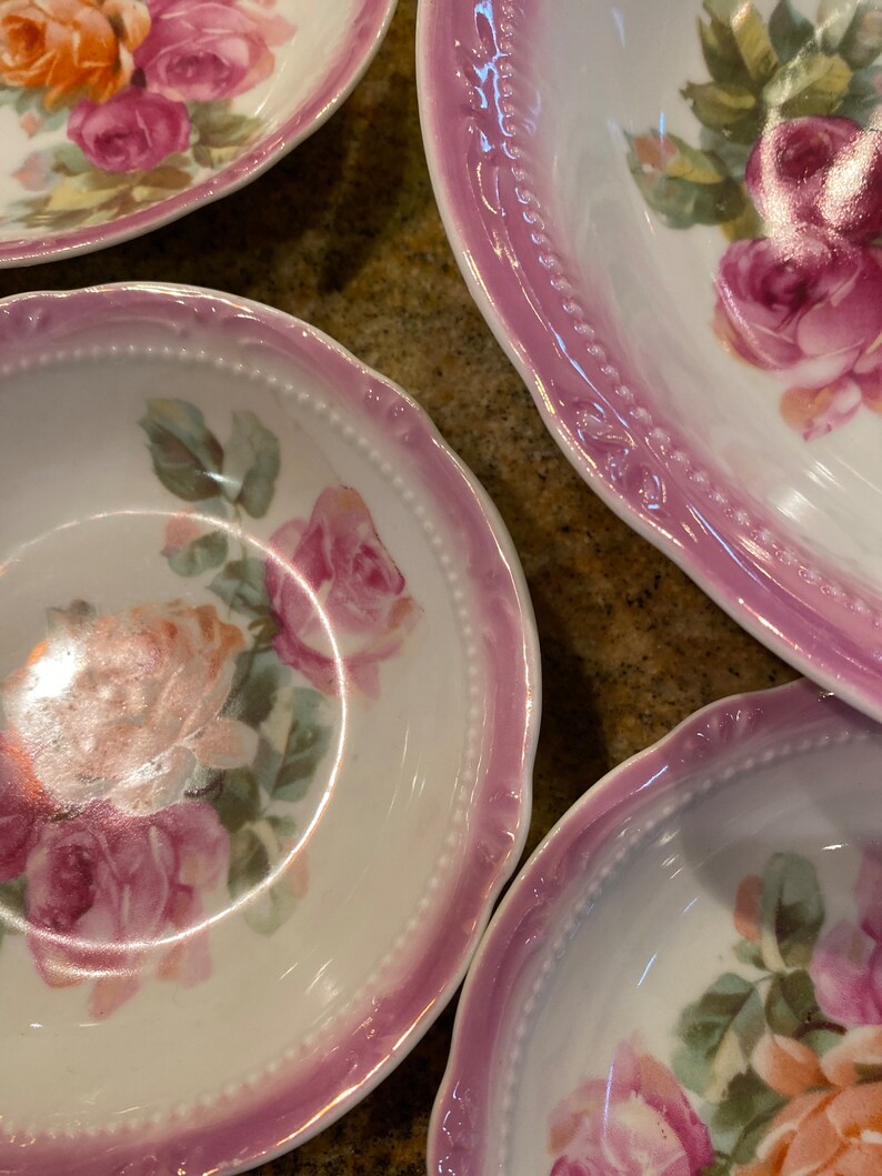 Lusterware Pink Roses Bowl Set Germany Vintage Etsy