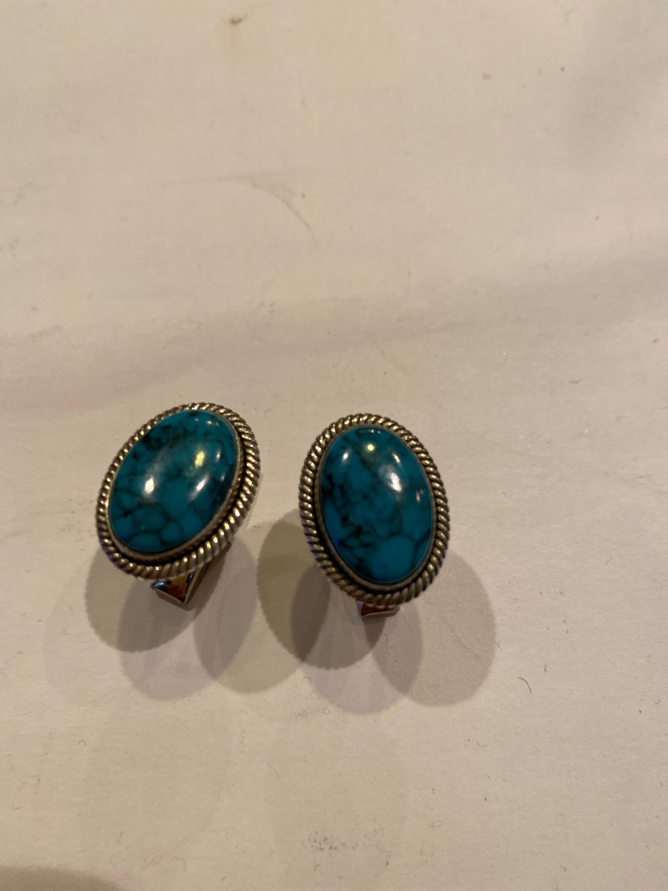 Gemelos vintage de turquesa y plata de ley