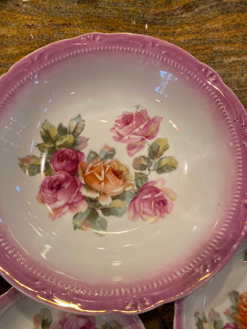 Lusterware Pink Roses Bowl Set Germany Vintage Etsy