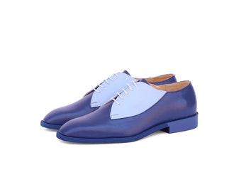 Men's Two-Tone Blue Leather  Shoes - ADIKILAV - Comfortable and Stylish