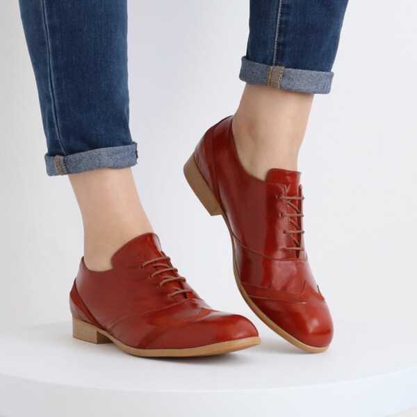 womens oxford shoes , red outdated , free shipping , ADIKILAV Burnt orange