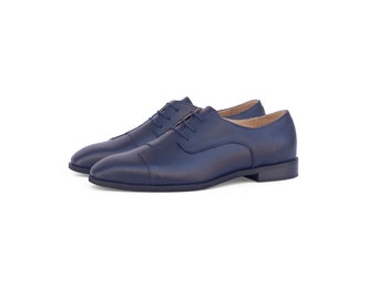 Men's  Patchwork navy blue Leather Lace-up Shoes - Stylish and Comfortable