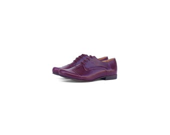 Patchwork Women's Tie Shoes - Handmade Plum Leather - Geometric Design
