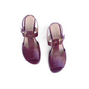 Purple Leather T-Strap Women's Summer low heel Sandals image 2