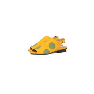 Women's sandals colorful leather peep toe yellow slingbacks ADIKILAV