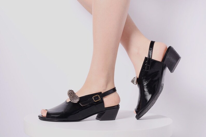 black patent leather sandals low heel